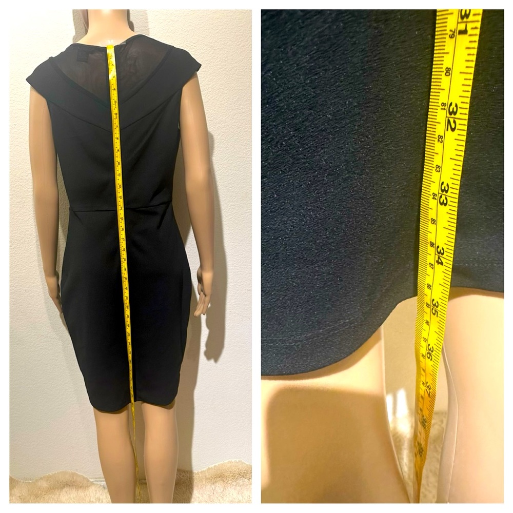EUC Black Mesh Yoke Bodycon Cocktail Dress | Elegant Fitted Midi Dress | Size M - Picture 12 of 12